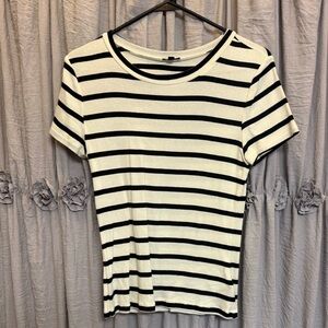 Express Black & White Striped Short Sleeve Tee